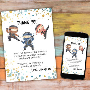 Carte De Remerciements Téléchargeable Ninja Anniversaire de enfant Party 
