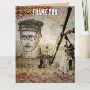 Carte De Remerciements Téléscope de scientifique inventeur Steampunk vict