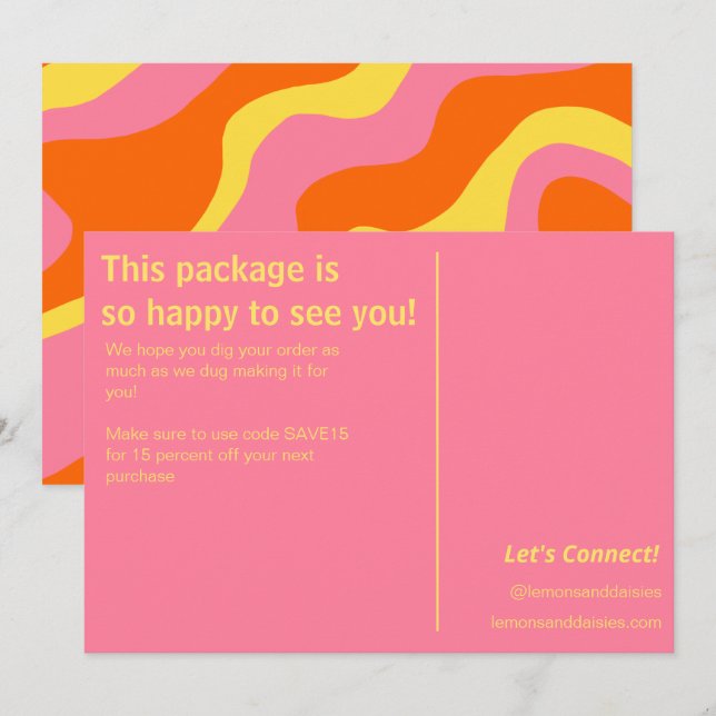 Carte De Remerciements Tendance Rétro Orange Jaune Rose Petite Entreprise (Devant / Derrière)