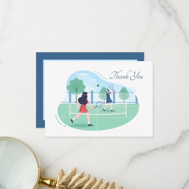 Carte De Remerciements Tennis mignon ajoute du sentiment (Devant/Arrière en situation)