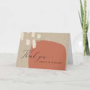 CARTE DE REMERCIEMENTS TERRACOTTA ABSTRAIT MODERNE RED KRAFT MARIAGE THAN