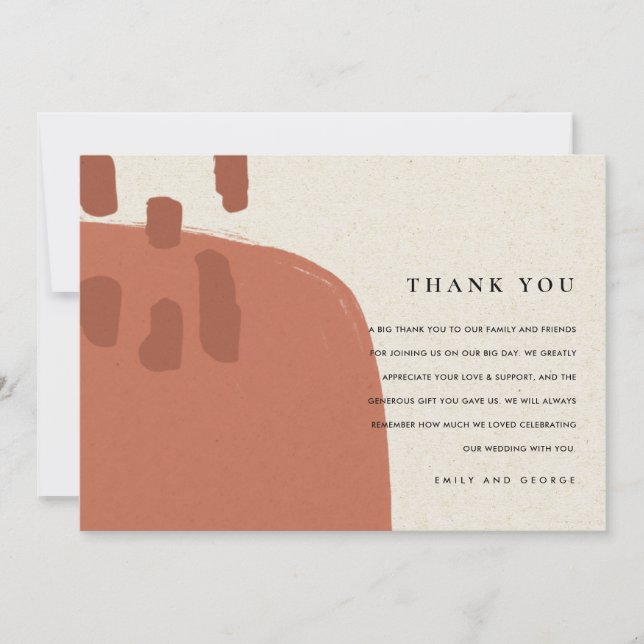 CARTE DE REMERCIEMENTS TERRACOTTA ABSTRAIT MODERNE RED KRAFT MARIAGE THAN (Devant)