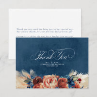 Terracotta Bleu Nuit Floral Boho Remerciement de M