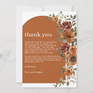 Carte De Remerciements Terracotta Burange rouille Mariage de automne Flor