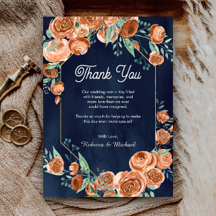 Carte De Remerciements Terracotta Floral Navy Mariage bleu