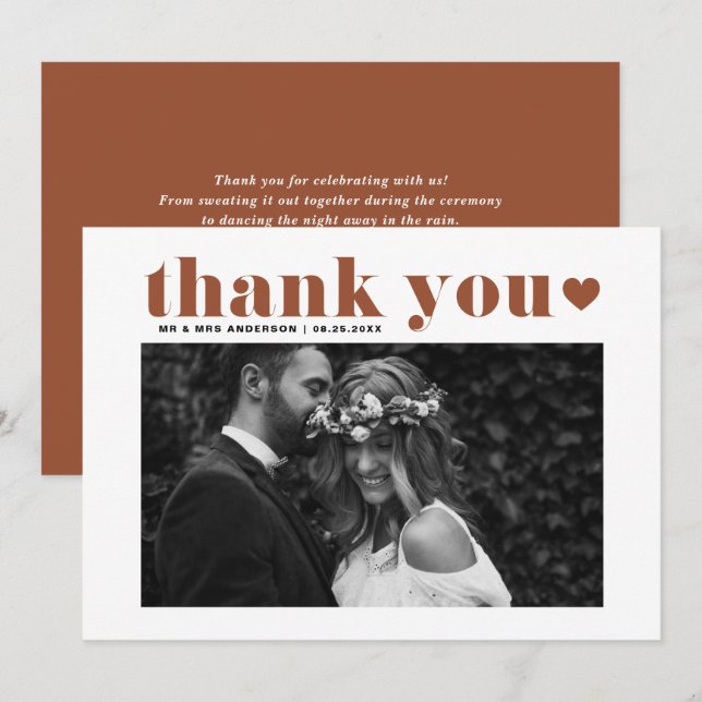 Carte De Remerciements Terracotta Retro Bold Typographie Mariage photo (Devant / Derrière)
