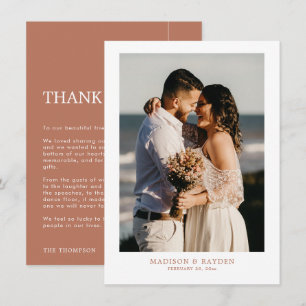 Carte De Remerciements Terracotta simple moderne avec Mariage photo