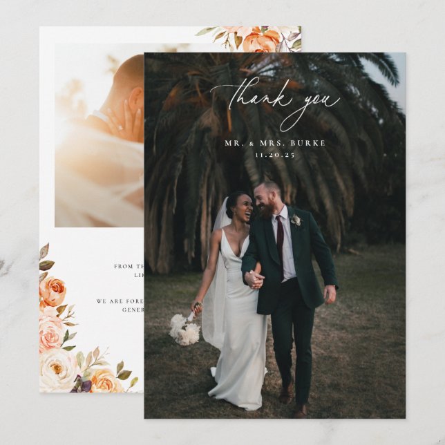 Carte De Remerciements Terre Automne Floral Mariage Photo (Devant / Derrière)