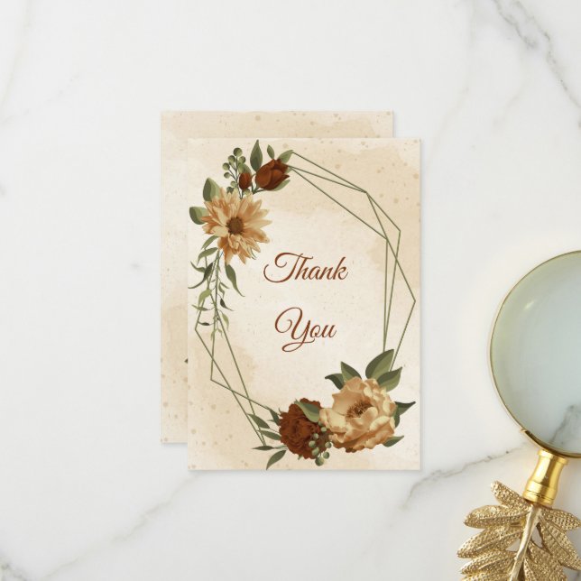 Carte De Remerciements terre cuite rustique tonalité de terre floral (Devant/Arrière en situation)