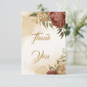 Carte De Remerciements terre cuite tonalité de terre mariage vert fleuri