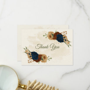 Carte De Remerciements terre cuite tonalité marine floral vert mariage