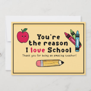 Carte De Remerciements T'es la raison pour laquelle j'aime l'école Remerc