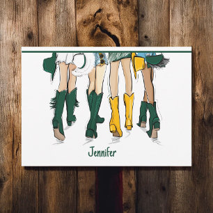 Carte De Remerciements Texas Ladies Fashion Cowboy Boot Gold Green