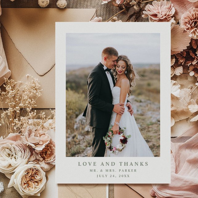 Carte De Remerciements Texte et photo élégants de White et Sage | Mariage (Créateur téléchargé)
