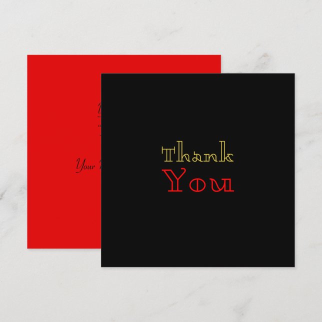 Carte De Remerciements Texte rouge rouge rouge rouge rouge noir élégant (Devant / Derrière)