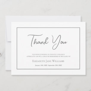 Carte De Remerciements Texte simple pour un service funèbre après un deui
