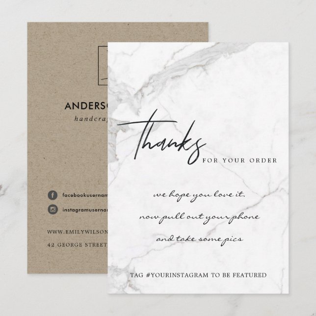 CARTE DE REMERCIEMENTS TEXTURE EN PIERRE MARBRE LOGO D'ENTREPRISE (Devant / Derrière)