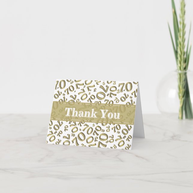 Carte De Remerciements Thank You 70th Birthday Number Pattern Gold/White (Devant)