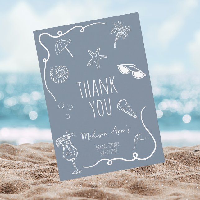 Carte De Remerciements Thank You Beach Doodle Bridal Shower Card (Créateur téléchargé)