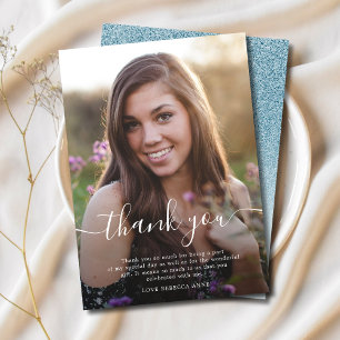 Carte De Remerciements Thank You birthday photo script elegant sapphire