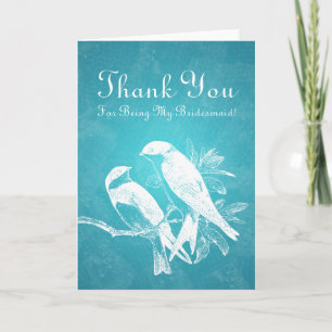 Carte De Remerciements Thank You Bridesmaid Love Birds Blue