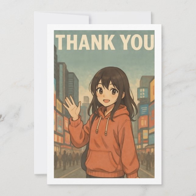 Carte De Remerciements Thank You Card - Anime Girl in Times Square (Devant)