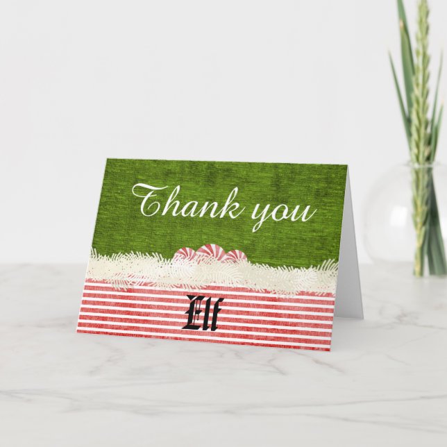 Carte De Remerciements "Thank You" Christmas Elf Theme Green/Red/White (Devant)