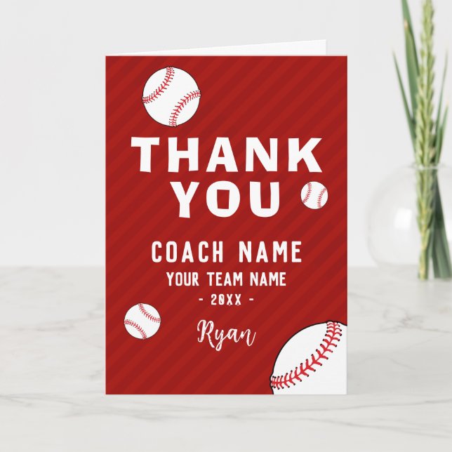 Carte De Remerciements Thank you Coach Red Baseball  Card (Devant)