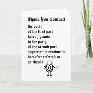 Carte De Remerciements Thank You Contract - a funny legal thank you poem