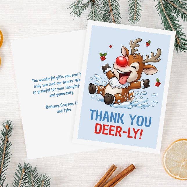 Carte De Remerciements Thank You Deer-ly! Cute Reindeer Christmas (Créateur téléchargé)