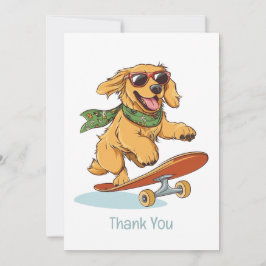 Carte De Remerciements Thank You Golden Retriever Dog Skateboarding