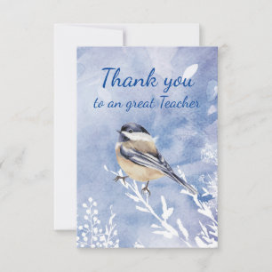 Carte De Remerciements Thank You Teacher Watercolor Chickadee Winter