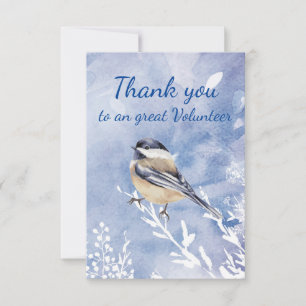 Carte De Remerciements Thank You Volunteer Watercolor Chickadee Winter