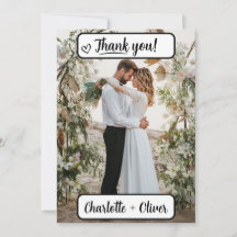 Thank You Wedding Card avec Picture (Back & Front)