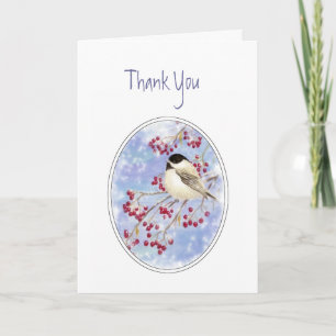 Carte De Remerciements Thank You Winter Bird Berry Frosty Window