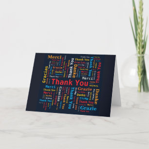 Carte De Remerciements Thank You Word Cloud 5 Languages Black Background