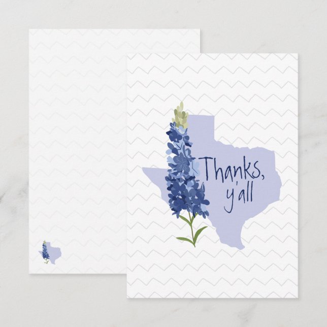 Carte De Remerciements Thanks Y'all Bluebonnet Texas (Devant / Derrière)