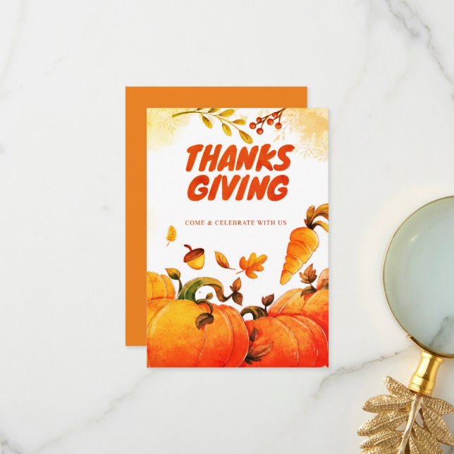 Carte De Remerciements Thanksgiving avec Citrouille, Pine et Leave Fall (Devant/Arrière en situation)