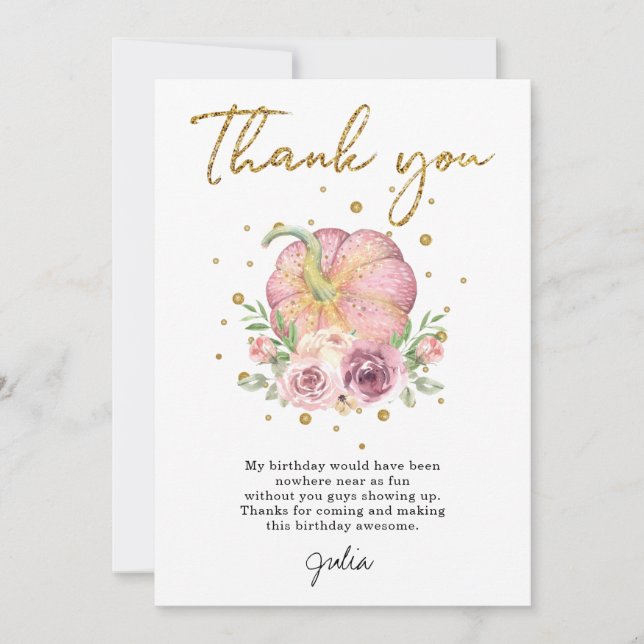 Carte De Remerciements Thanksgiving Citrouille Anniversaire rose (Devant)