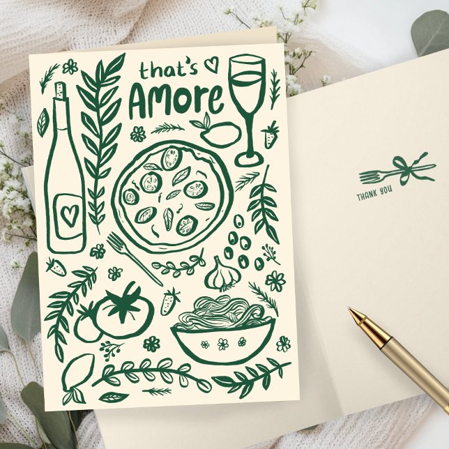 Carte De Remerciements That's Amore Italian Food CUSTOM Bridal SHower  (That's Amore Italian Food Hand-drawn Doodle CUSTOM Bridal SHower Thank You Folded Card
)