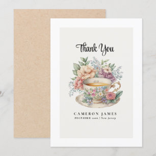Carte De Remerciements Thé à la rose de la fête dans une tasse à thé flor