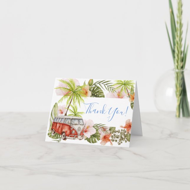 Carte De Remerciements The Boy Baby Shower Surf Tropical Beach Thank (Devant)