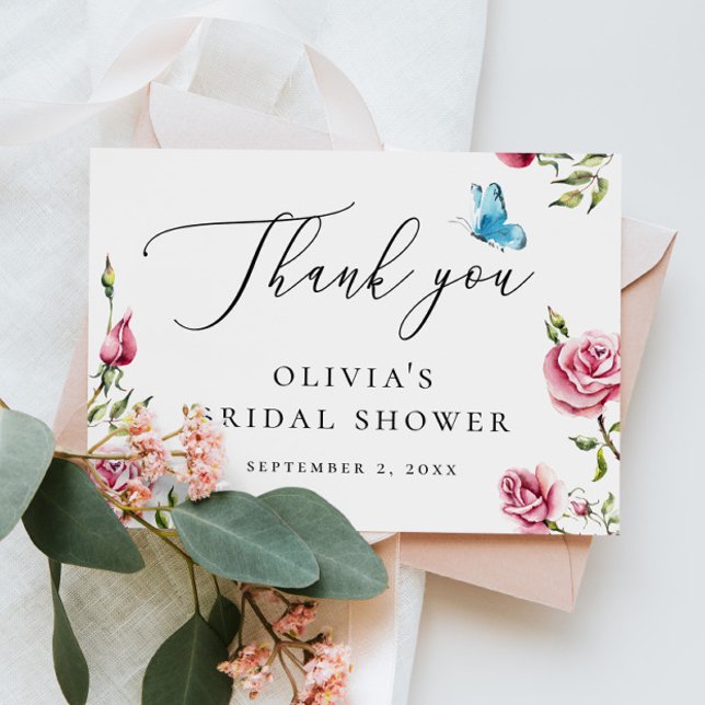 Carte De Remerciements Thé de mariage floral | Roses romantiques (Créateur téléchargé)