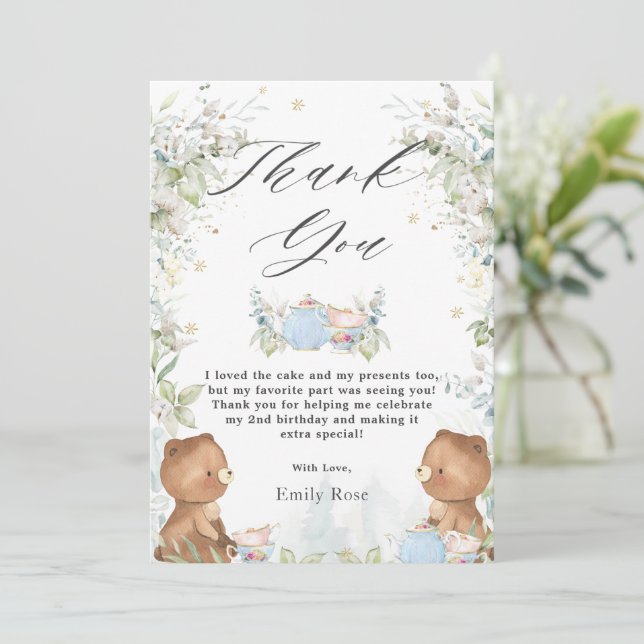 Carte De Remerciements Thé Nounours mignon pour deux 2e fête d'anniversai (Debout devant)
