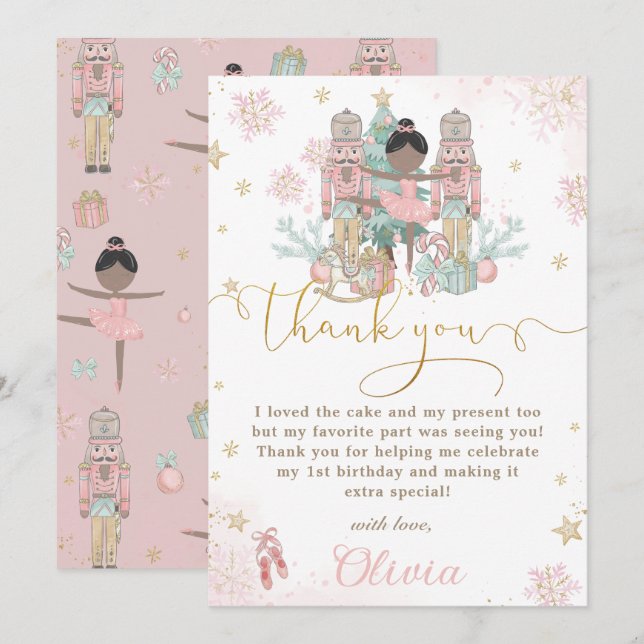Carte De Remerciements The Nutcracker Winter Onederland 1st Birthday  (Devant / Derrière)