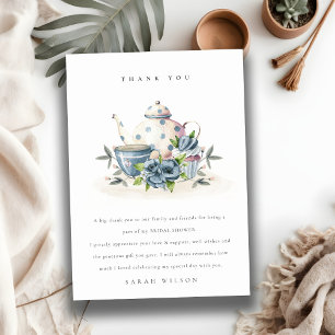 Carte De Remerciements Théière florale bleue aquatique mignonne Crups Sho