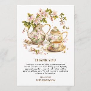 Carte De Remerciements Théière Florale Moment du Thé Enterrement de Vie d