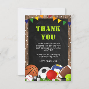 Carte De Remerciements Thème Anniversaire Enfant Sport Rustique