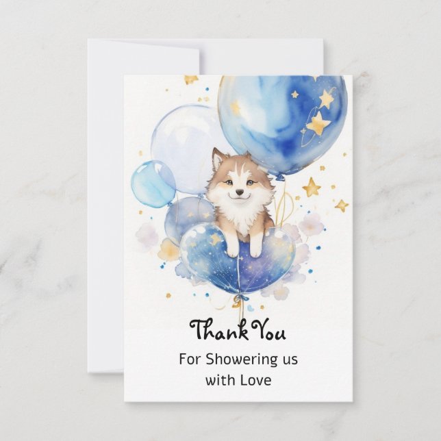 Carte De Remerciements Thème de Baby shower de loup mignon (Devant)