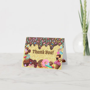 Carte De Remerciements Thème de bonbons, chocolat, arroses bleues 